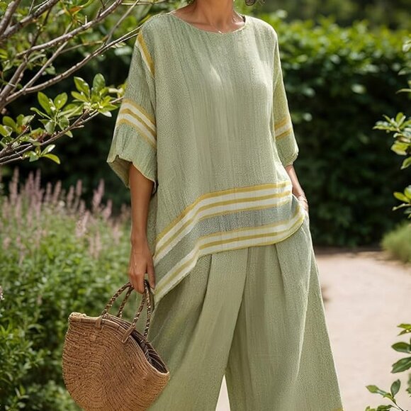 Nupucy Other - NWOT -Sage Green Linen Blend 2-Piece Set – Wide-Leg Pants & Tunic Top